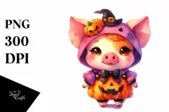 Baby Pig Halloween Watercolor Drawing Product Image 1
