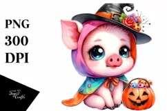 Baby Pig Halloween Watercolor Drawing Product Image 3