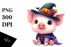 Baby Pig Halloween Watercolor Drawing Product Image 1