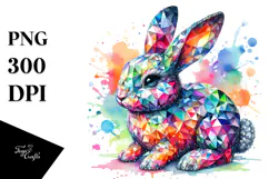 Pastel Wood Bunny on Splashy Background PNG Product Image 1