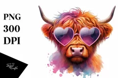 Highland Calf with Heart Shaped Sunglasses PNG Product Image 1