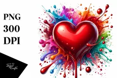 Red Glossy Heart on Splashy Background PNG Product Image 1