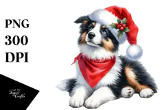 Cute Border Collie with Santa Hat PNG Product Image 1