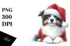 colorful Watercolor Border Collie with Santa Hat Product Image 1