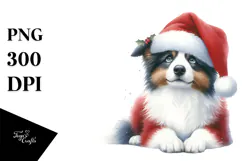 colorful Watercolor Border Collie with Santa Hat Product Image 1