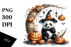 Halloween Panda Sitting on Moon PNG Product Image 1