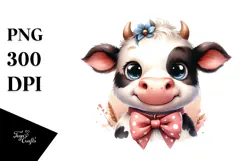 Funny Happy Cow with Bow and Tie PNG Product Image 1