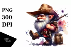 Vibrant Washed Cowboy Gnome, PNG Product Image 1