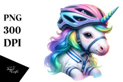 Baby Unicorn with Cyclist Helmet PNG Product Image 1