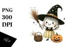 Washed Watercolor Funny Witch PNG Product Image 1