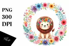 Colorful Cute Lion Floral Sublimation Clipart Product Image 1