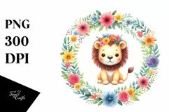 Colorful Cute Lion Floral Sublimation Clipart Product Image 3