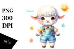 Colorful Watercolor Cute Lamb Clipart Product Image 1