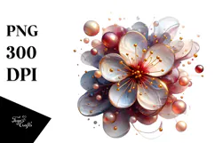 Abstract Cherry Blossom with Golden Insertions PNG Product Image 1