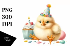 Cute Baby Chicken with Party Hat PNG Product Image 1