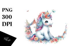 Baby Unicorn with Village Square PNG Product Image 1