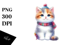 Watercolor Cat with Christmas Decorations Product Image 1