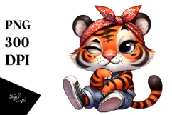 Silly Cartoon Tiger with Bandana PNG Product Image 1