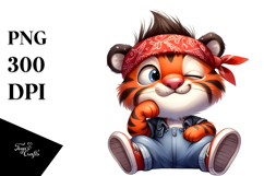 Silly Cartoon Tiger with Bandana PNG Product Image 1