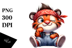 Silly Cartoon Tiger with Bandana PNG Product Image 1