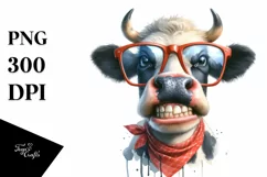 Cow Watercolor Funny Cow with es | Clipart Product Image 1
