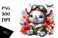 Colorful Baby Rhino, Aviator Suit |Clipart Product Image 1