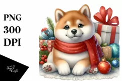 Sitting Shiba Inu with Christmas Gifts Product Image 3