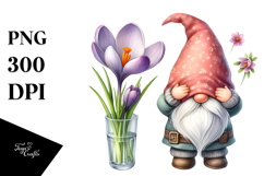 Cute GNOME with Big HAT and Crocus PNG Product Image 1
