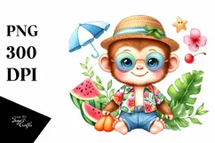Colorful Cute Baby Monkey Sublimation Clipart Product Image 1