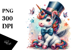 Baby Unicorn with Top Hat, Watercolor PNG Product Image 1