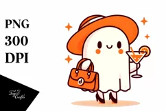 Retro Simple Ghost with Purse Holding Cocktail PNG Product Image 3