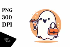 Retro Simple Ghost with Purse Holding Cocktail PNG Product Image 1