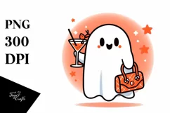 Retro Simple Ghost with Purse Holding Cocktail PNG Product Image 3
