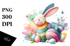 Pastel Wood Bunny on Splashy Background PNG Product Image 1