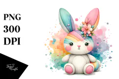 Pastel Wood Bunny on Splashy Background PNG Product Image 1