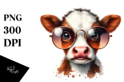 Funny Baby Cow with Sunglasses PNG Product Image 1