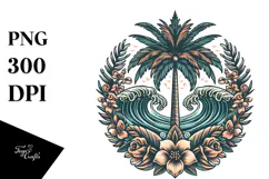 Vintage Tropical Tree Surf Clipart PNG Product Image 1