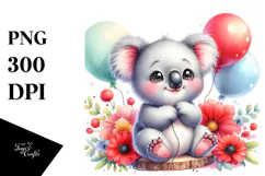 Colorful Baby Koala Smiling on Balloons | Clipart Product Image 1