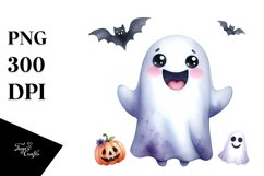 Funny Watercolor Haloween Ghost Clipart Product Image 1