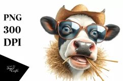 Cow Watercolor Cow with Sunglasses | Clipart Product Image 1