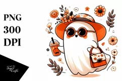 Cute Ghost with Sunglasses and Purse Holding Soda PNG Product Image 1