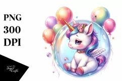 Baby Unicorn in Bubble with Balloons | Clipart Product Image 1