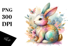 Colorful Wood Bunny on Splashy Background PNG Product Image 1