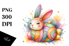 Colorful Wood Bunny on Splashy Background PNG Product Image 1