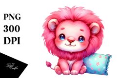cute Baby Lion with Pillow PNG Product Image 1