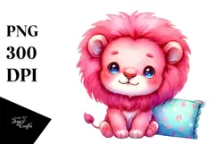 cute Baby Lion with Pillow PNG Product Image 1
