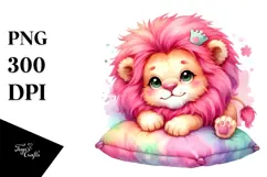 cute Baby Lion with Pillow PNG Product Image 1