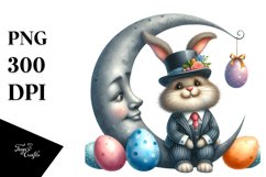 Goofy Bunny on Half Moon PNG Product Image 1