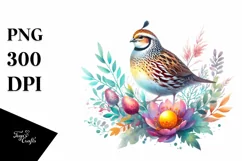 Vibrant Watercolor Quail Above Flower | Sublimation | Product Image 3