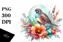 Vibrant Watercolor Quail Above Flower | Sublimation | Product Image 3